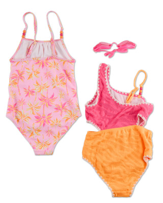 Thumbnail 2: Young Hearts Girls 2 Pk One Piece Swimsuits with Goggles 