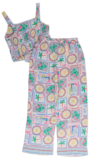 Thumbnail 2: JAPNA GIRLS Girls Smocked Tropical Handkerchief Pants Set 