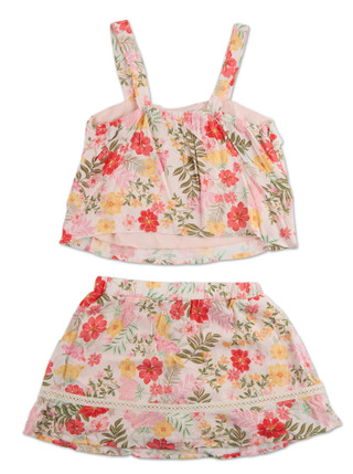 Thumbnail 2: Love Squared Girls Girls 2 Pc Ruffled & Lace Trim Lined Skort Set with Hair Claw 