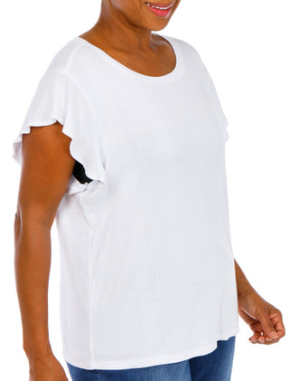Thumbnail 4: Zac & Rachel Women's Plus Ribbed Comfort Stretch Flutter Sleeve Top 