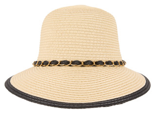 Thumbnail 2: MADD HATTER Women's Weave Sun Hat with Black & Gold  Chain Trim 