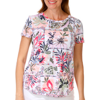 Thumbnail 1: Blue Sol Short Sleeve Island Patchwork Scoop Tee 