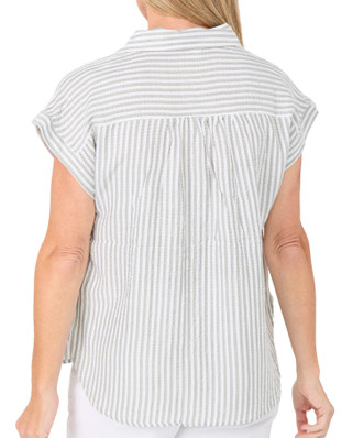 Thumbnail 3: Dash Women's Short Sleeve Striped Button Down Top 