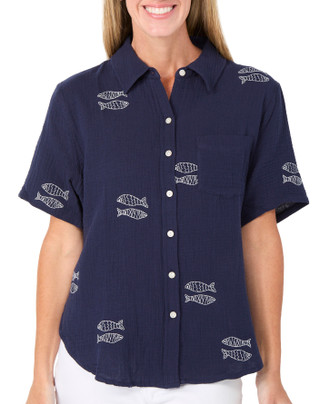 Thumbnail 1: Philosophy Women's Short Sleeve Cotton Button Down Top 