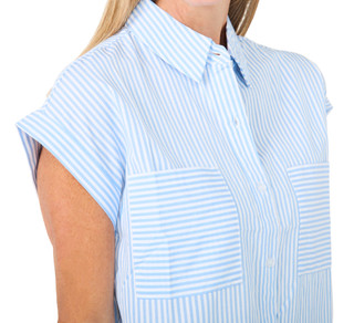 Thumbnail 3: HYFVE Women's Short Sleeve Striped Button Down Top 