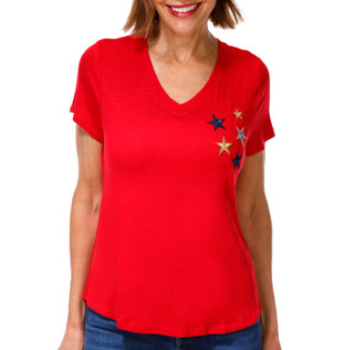 Thumbnail 1: RIO & RIAN Petite Short Sleeve Embroidered Stars Top 