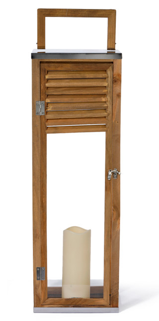 Thumbnail 1: The Gerson Company 26 in Wood Lantern with LED Candle 