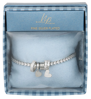 Thumbnail 1: Nicola Silver Plated Hoop Heart Tennis Bracelet 