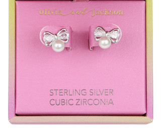 Thumbnail 3: OLIVIA & JACKSON Sterling Silver Pearl Bow Stud Earrings 