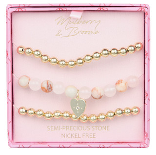 Thumbnail 1: Mulberry & Broome 3 Pc Gold Plated Strech Heart Charm Bracelets 