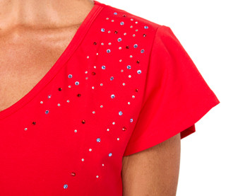 Thumbnail 3: ILU Women's Short Sleeve V Neck Bedazzled Top 