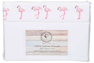 Thumbnail 1: Panama Jack Full 4 Pc Cotton Percale Embroidered Flamingo Sheet Set 