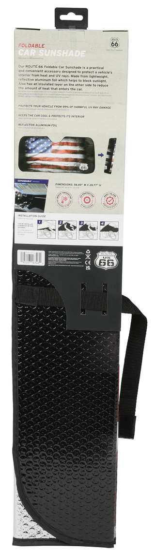 Thumbnail 2: Route 66 American Flag Foldable Car Sunshade 