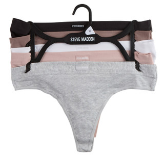 Thumbnail 1: Steve Madden Juniors 5 Pk Cotton Stretch Thong Panties 