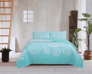 Thumbnail 8: Coastal Home 3 Pc Ombre Seashells Quilt Set 