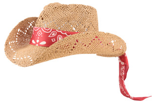 Thumbnail 1: True Love Accessories Women's Americana Natural Woven Hat with Bandana 