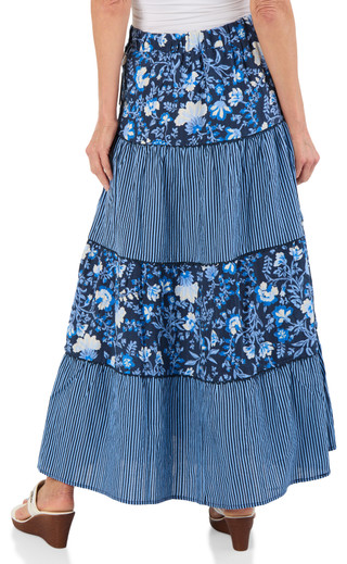 Thumbnail 2: Ellen Tracy Women's Floral & Stripe Tiered Challis Skirt 
