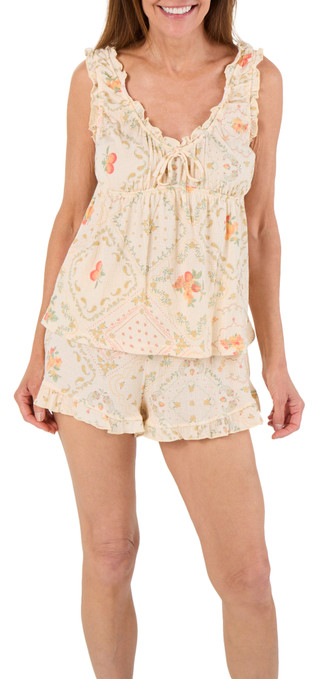 Thumbnail 1: Laura Ashley Women's 2 pc Ruffled Pajama Shorts Set 