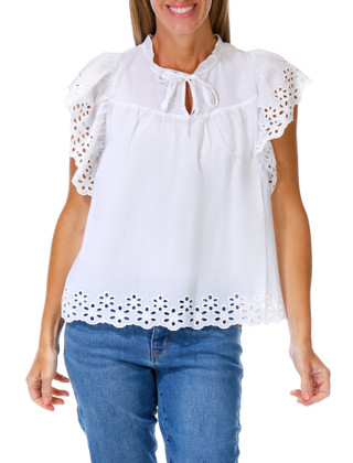 Thumbnail 1: Nanette Lepore Women's Eyelet Trimmed Tie Neck Top 