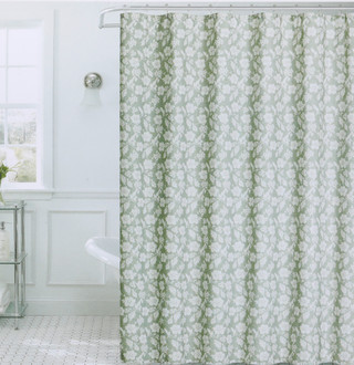Thumbnail 2: Indigo & Ivory 70x72 Linen Blend Winding Floral Print Shower Curtain 