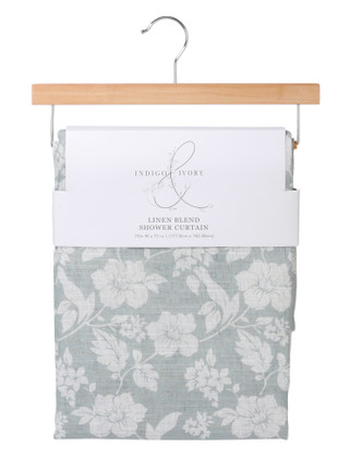 Thumbnail 1: Indigo & Ivory 70x72 Linen Blend Winding Floral Print Shower Curtain 
