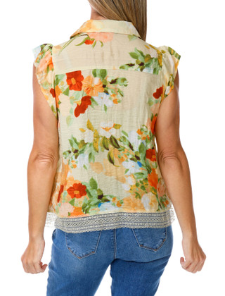 Thumbnail 2: FIGUEROA & FLOWER Women's Laced Trimmed Floral Button Down Top 