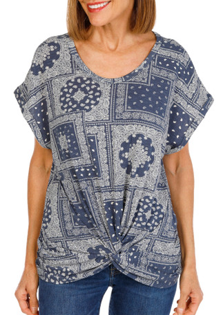 Thumbnail 1: Anneliese Women's Plus Short Sleeve Twist Hem Bandana Top 