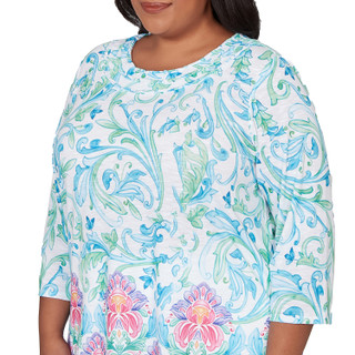 Thumbnail 2: Alfred Dunner Plus 3Q Sleeve Scroll Border Top 