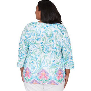 Thumbnail 3: Alfred Dunner Plus 3Q Sleeve Scroll Border Top 