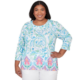 Thumbnail 1: Alfred Dunner Plus 3Q Sleeve Scroll Border Top 