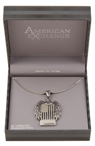 Thumbnail 1: AMERICAN EXCHANGE Men's Silver Eagle Dog Tag Necklace 