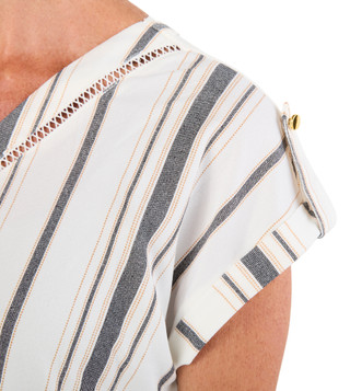 Thumbnail 2: Fifty Street Women's Petite Lattice Trim Striped Top 