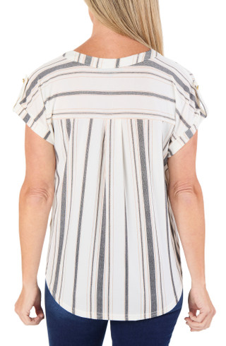 Thumbnail 3: Fifty Street Women's Petite Lattice Trim Striped Top 