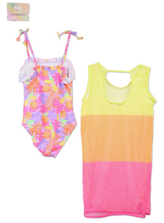 Thumbnail 2: BMAGICAL Girls 3 Pc One Piece Swimsuit & Coverup Set with Bracelet 