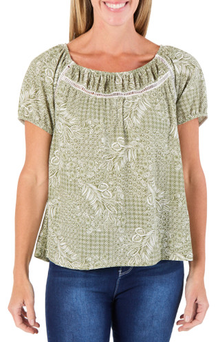 Thumbnail 1: Joie De Vivre Women's Ladder Trim Peasant Top 