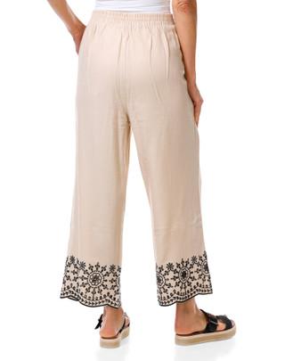 Thumbnail 2: Ellen Tracy Women's Embroidered Hem Tie Waist Crop Pants 