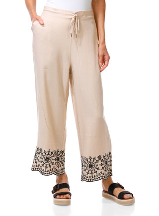 Thumbnail 1: Ellen Tracy Women's Embroidered Hem Tie Waist Crop Pants 