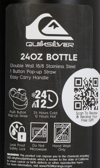 Thumbnail 2: Quiksilver 24 oz Stainless Steel Water Bottle w/ Pop-up Straw 