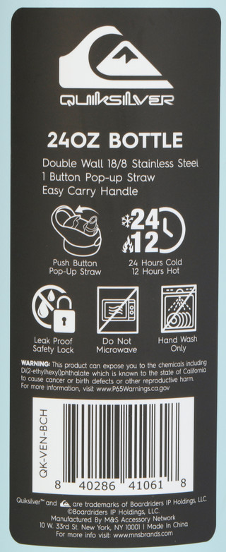 Thumbnail 3: Quiksilver 24 oz Stainless Steel Water Bottle w/ Pop-up Straw 