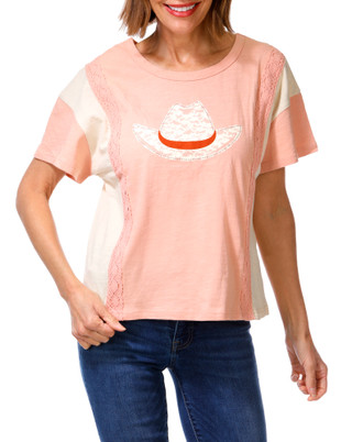 Thumbnail 1: Anneliese Women's Lace Trim Cowboy Hat Applique Top 