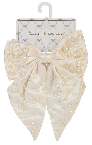 Thumbnail 1: TWIG & ARROW Satin Pearl Hair Bow 