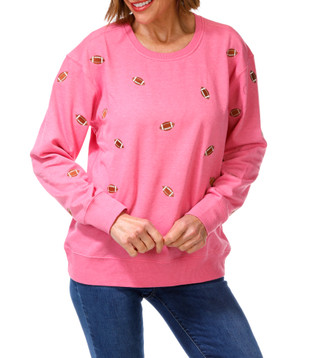 Thumbnail 1: Sable Sky Women's Long Sleeve Ribbed Hem Football Applique Sweatshirt 