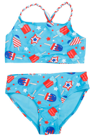 Thumbnail 1: Breaking Waves Girls Americana Two Piece Swimsuit  