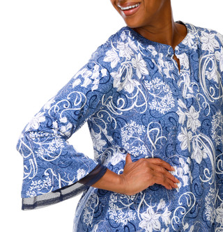 Thumbnail 7: AMANA Women's Plus Embossed Print Bell Sleeve Chiffon Hem Top 