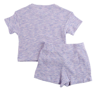 Thumbnail 2: 90 Degree Big Girl's 2 Pc Ribbed Knit Tee Short Set 