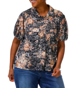 Thumbnail 1: Kate Park Women's Plus 2 Pocket Button Down Print Top 