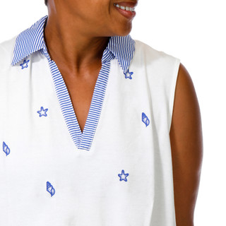 Thumbnail 2: Philosophy Women's Plus Embroidered Shells & Stripes V-Neck Top 