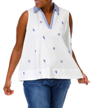 Thumbnail 1: Philosophy Women's Plus Embroidered Shells & Stripes V-Neck Top 