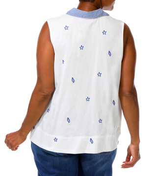 Thumbnail 4: Philosophy Women's Plus Embroidered Shells & Stripes V-Neck Top 