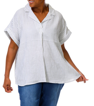 Thumbnail 1: Beach Lunch Lounge Women's Plus V-Neck Cuffed Sleeve Top 